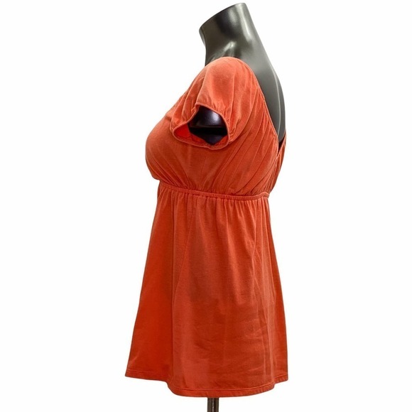 CHARLOTTE Russe Burnt Orange Short Puff Sleeve V-Neck Peasant Blouse Large - Picture 3 of 11